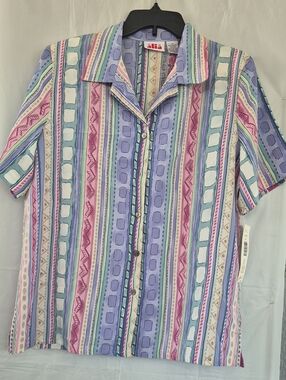 Alia Pastel Multicolor Striped Short-Sleeve Button-Down Shirt